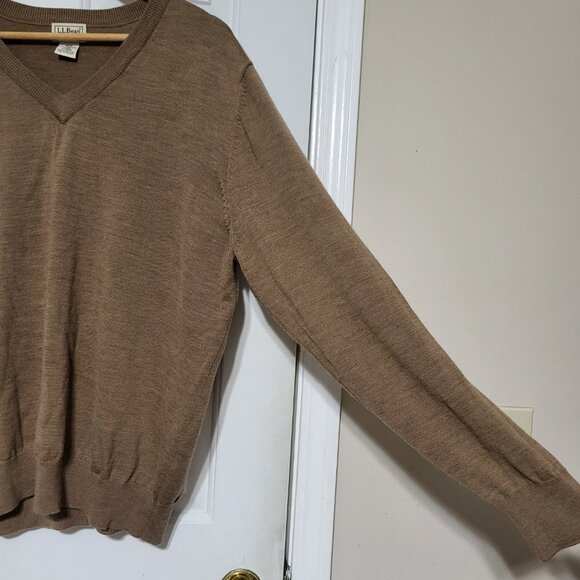 L.L. Bean Tan Brown V-Neck Merino Wool Sweater - Picture 5 of 12